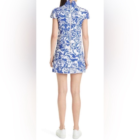 Alice & Olivia Blue & White Floral Karisse Mock Neck Mini Dress 4 - Picture 10 of 12